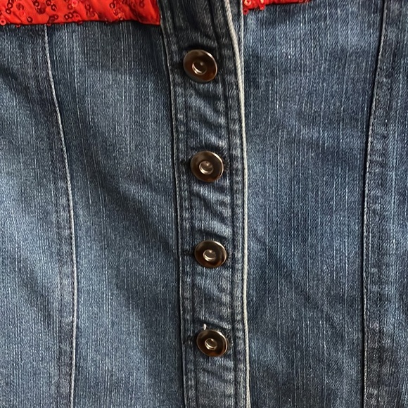 Youth girls stretch denim Vest with red sequins shoulders  button front 10/12 MC - Picture 5 of 9